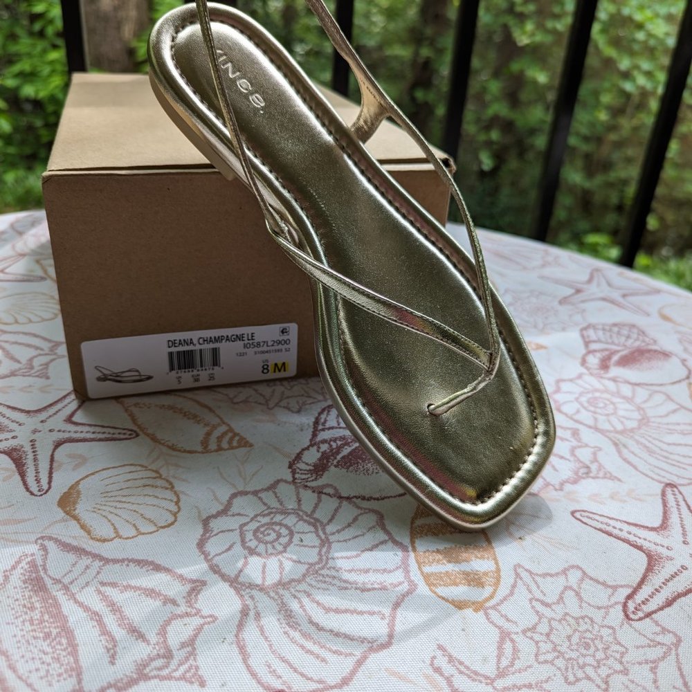 VINCE Deana Metallic Leather Sandals in Champagne Size 8 Brand New in Box NIB - Picture 2 of 11